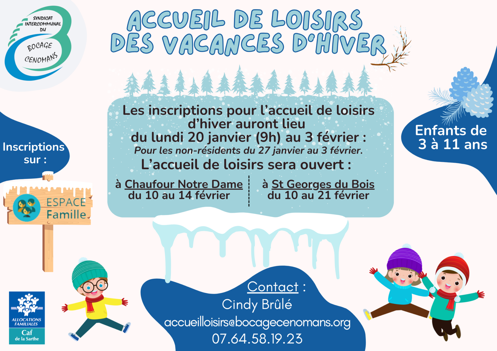 INSCRIPTION ACCUEIL DE LOISIRS HIVER 2025 A PARTIR DU LUNDI 20 JANVIER